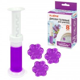 Диски гелевые для унитаза 44г LAIMA "Лаванда", 8 штук, 609784, 609794