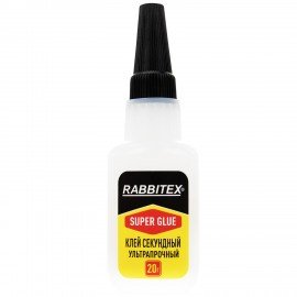 Клей секундный суперклей УЛЬТРАПРОЧНЫЙ, МАКСИМАЛЬНЫЙ ОБЪЕМ, 20 грамм, RABBITEX, 609803