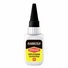 Клей секундный суперклей УЛЬТРАПРОЧНЫЙ, МАКСИМАЛЬНЫЙ ОБЪЕМ, 20 грамм, RABBITEX, 609803