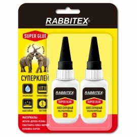 Клей секундный суперклей УЛЬТРАПРОЧНЫЙ, МАКСИМАЛЬНЫЙ ОБЪЕМ, набор 2х20 грамм, RABBITEX, 609805