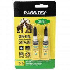 Клей-гель секундный суперклей УЛЬТРАПРОЧНЫЙ, набор 2х3 грамм, RABBITEX, 609814
