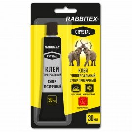 Клей универсальный "Crystal", СУПЕР ПРОЗРАЧНЫЙ кристальный, 30 мл, RABBITEX, 609815