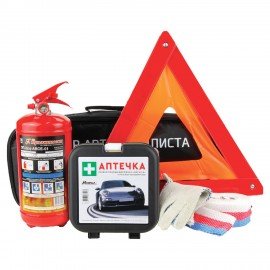 Набор автомобилиста АВТО: аптечка МИРАЛ, огнетушитель ОП-2,знак аварийный, трос, перчатки, 46442