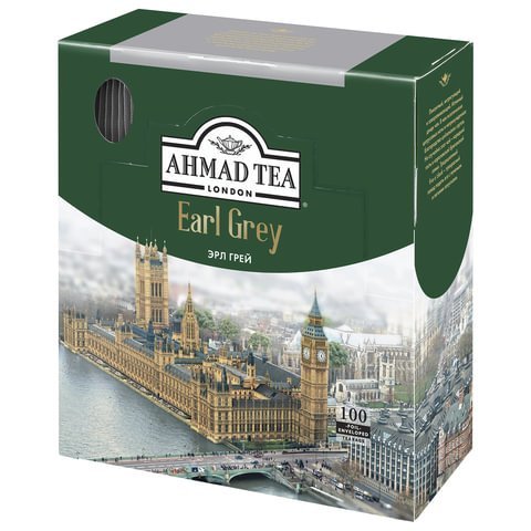 Чай AHMAD (Ахмад) "Earl Grey", черный цейлонский с ароматом бергамота, 100 пакетиков в конвертах по 2 г, 595i-08