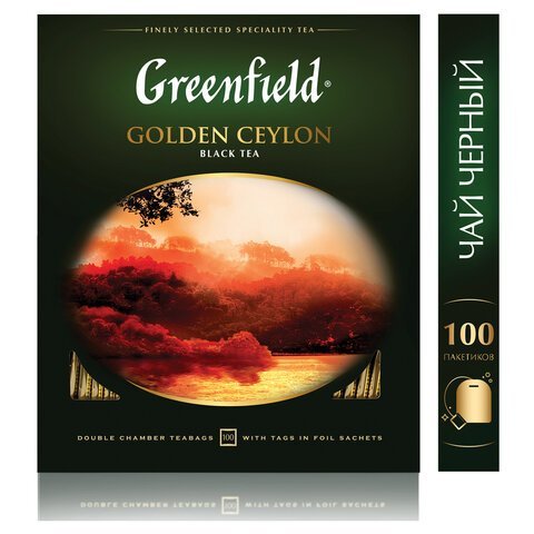 Чай GREENFIELD "Golden Ceylon" черный цейлонский, 100 пакетиков в конвертах по 2 г, 0581