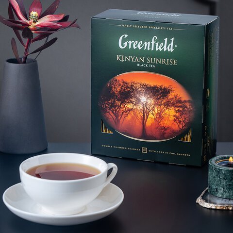 Чай GREENFIELD "Kenyan Sunrise" черный кенийский, 100 пакетиков в конвертах по 2 г, 0600-09