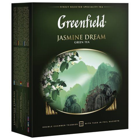 Чай GREENFIELD "Jasmine Dream" зеленый с жасмином, 100 пакетиков в конвертах по 2 г, 0586-09