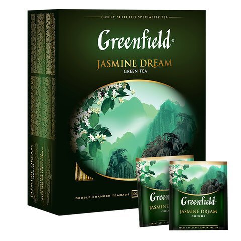Чай GREENFIELD "Jasmine Dream" зеленый с жасмином, 100 пакетиков в конвертах по 2 г, 0586-09