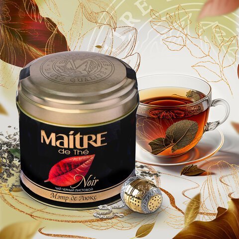 Чай листовой MAITRE "Мэтр де Люкс" черный 100 г, жестяная банка, бар165р