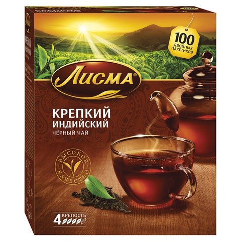 Чай ЛИСМА "Крепкий" черный индийский, 100 пакетиков по 2 г, 201943