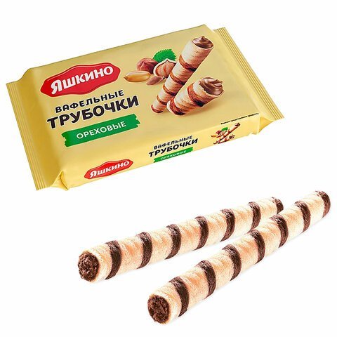 Вафельные трубочки ЯШКИНО "Ореховые" с ореховой начинкой, 190 г, КВ328