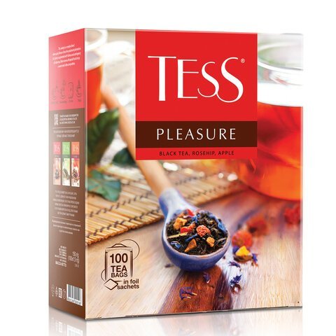 Чай TESS "Pleasure" черный с шиповником, яблоком, лимонным сорго, 100 пакетиков в конвертах по 1,5 г, 0919-09