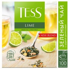 Чай TESS "Lime" зеленый с цедрой цитрусовых, 100 пакетиков в конвертах по 1,5 г, 0920-09