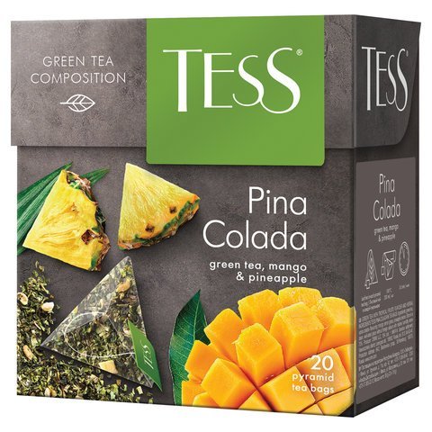 Чай TESS "Pina Colada" зеленый с ароматом тропических фруктов, 20 пирамидок по 1,8 г, 0787-12