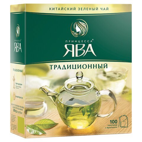 Чай ПРИНЦЕССА ЯВА зеленый, 100 пакетиков по 2 г, 0880-18