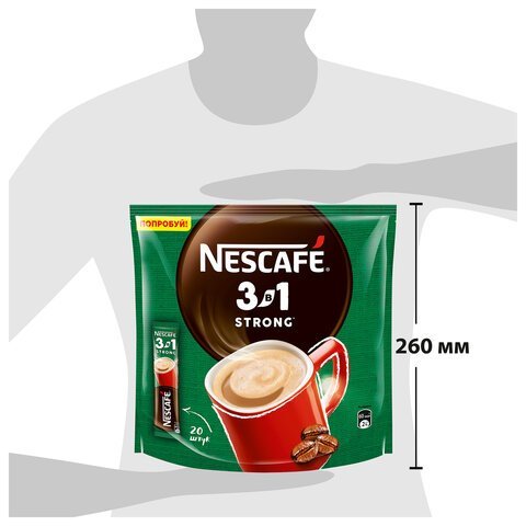 Кофе растворимый порционный NESCAFE "3 в 1 Крепкий", КОМПЛЕКТ 20 пакетиков по 14,5 г, 12460873