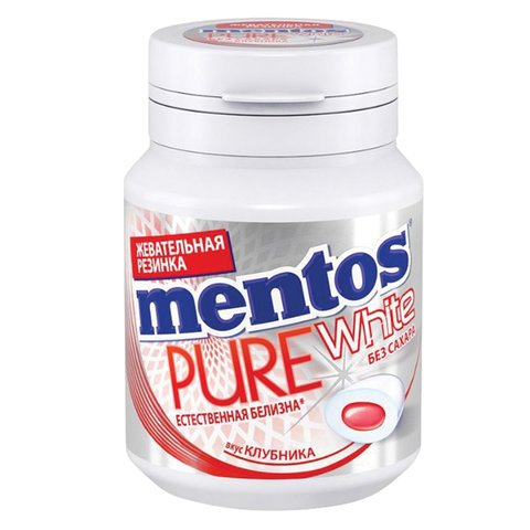 Жевательная резинка MENTOS Pure White "Клубника", 54 г, банка, 67842