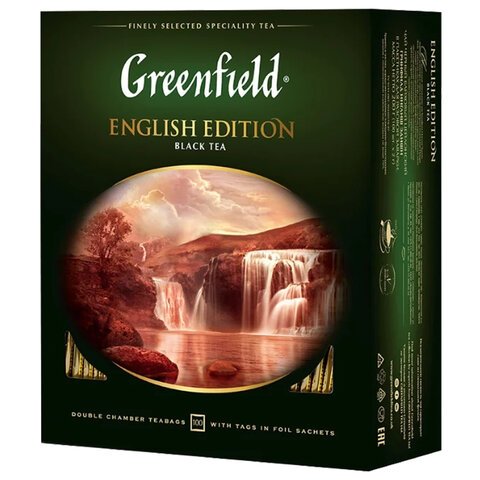 Чай GREENFIELD "English Edition" черный цейлонский, 100 пакетиков в конвертах по 2 г, 1383-09