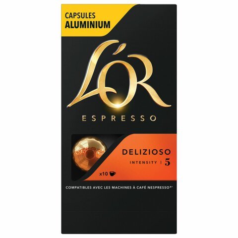 Кофе в алюминиевых капсулах L'OR "Espresso Delizioso" для кофемашин Nespresso, 10 порций, ФРАНЦИЯ, 4028608