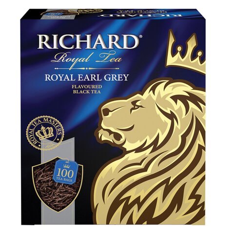Чай RICHARD "Royal Earl Grey" черный цейлонский с бергамотом, 100 пакетиков по 2 г, 610250