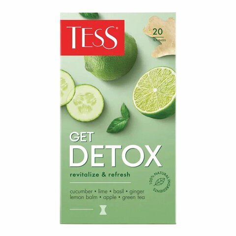 Чай TESS "Get Detox" зеленый с пряностями и цитрусом, 20 пакетиков в конвертах по 1,5 г, 1669-12