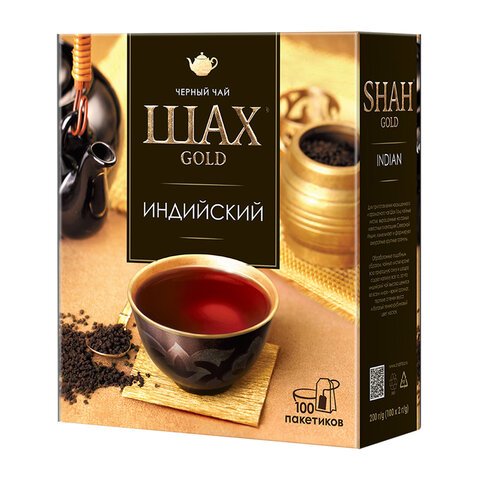 Чай ШАХ Gold "Индийский" черный, 100 пакетиков по 2 г, 0925-18