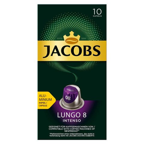 Кофе в алюминиевых капсулах JACOBS "Lungo 8 Intenso" для кофемашин Nespresso, 10 порций, 4057024