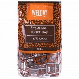 Шоколад порционный высшего качества WELDAY (ВЭЛДЭЙ) "Тёмный 47%", 800 г (160 плиток по 5 г), пакет, 622407