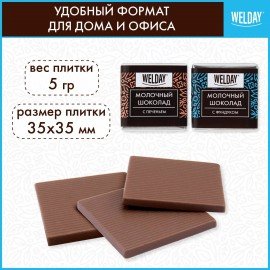 Шоколад порционный с фундуком и печеньем WELDAY (ВЭЛДЭЙ), молочный 27%, 400 г (80 плиток по 5 г), 622408