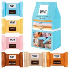 Шоколад порционный WELDAY (ВЭЛДЭЙ) Ассорти 6 вкусов, 810 г (54 плитки по 15 г), пакет, 622409