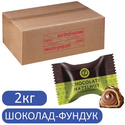 Конфеты вафельные O'ZERA "Chocolate Hazelnut" с начинкой из фундучной пасты в шоколаде, гофрокороб 2 кг, ВК414