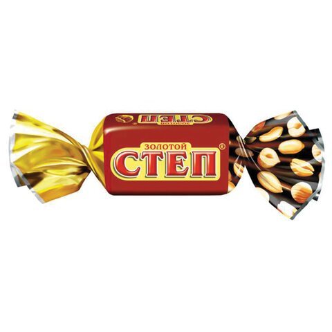 Конфеты шоколадные СЛАВЯНКА "Золотой Степ" с мягкой карамелью и арахисом, 1000 г, пакет, 20463