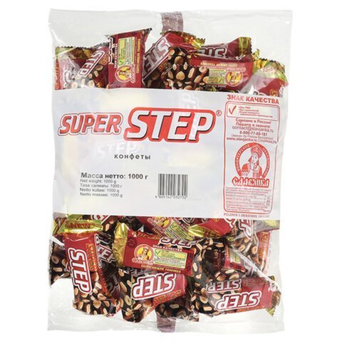 Конфеты шоколадные СЛАВЯНКА "Super Step" двухслойные, нуга с арахисом, 1000 г, пакет, 20465