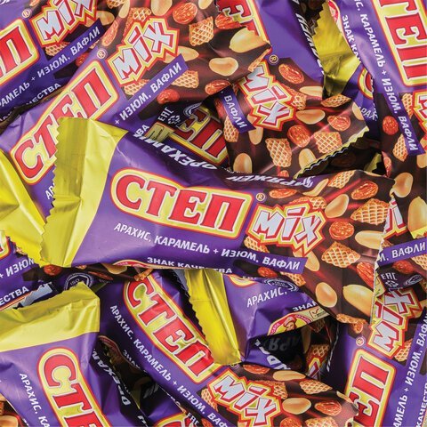 Конфеты шоколадные СЛАВЯНКА "Степ Mix", с изюмом, арахисом и карамелью, 1000 г, пакет, 40685