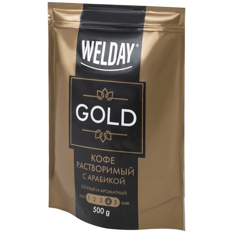 Кофе растворимый WELDAY «GOLD» 500 г, БРАЗИЛИЯ, арабика, сублимированный, в упаковке Zip-Lock, 622673