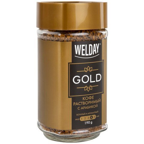 Кофе растворимый WELDAY "GOLD" 190 г, стеклянная банка, сублимированный, 622674