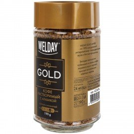 Кофе растворимый WELDAY (ВЭЛДЭЙ) "GOLD" 190 г, стеклянная банка, сублимированный, 622674