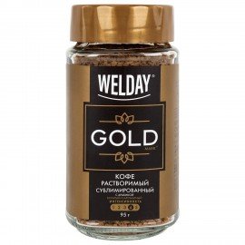 Кофе растворимый WELDAY (ВЭЛДЭЙ) "GOLD" 95 г, стеклянная банка, сублимированный, 622675