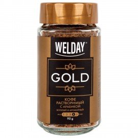 Кофе растворимый WELDAY (ВЭЛДЭЙ) "GOLD" 95 г, стеклянная банка, сублимированный, 622675