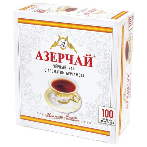 Чай АЗЕРЧАЙ черный с бергамотом, 100 пакетиков по 2 г, 419830