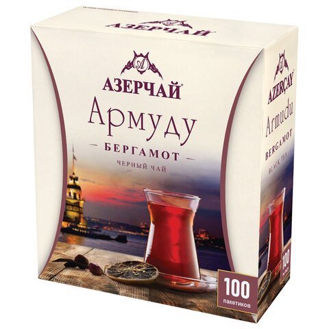 Чай АЗЕРЧАЙ "Армуду" черный с бергамотом, 100 пакетиков по 1,6 г, 420535