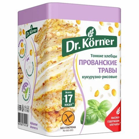 Хлебцы DR.KORNER "Кукурузно-рисовые" с прованскими травами, хрустящие, 100 г, 601090057