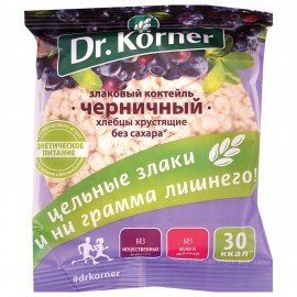 Хлебцы DR.KORNER "Черничные" злаковый коктейль, хрустящие, 11 г, пакет, 601090084