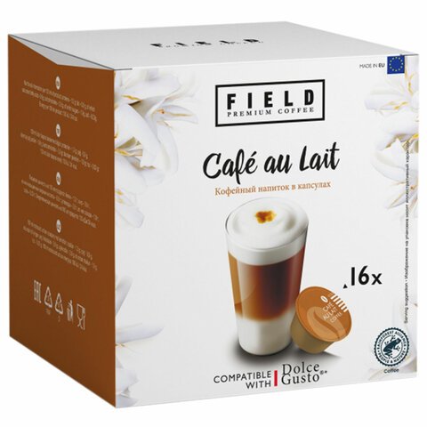Кофе в капсулах FIELD "Cafe au Lait", для кофемашин Dolce Gusto, 16 порций, ГЕРМАНИЯ, C10100104017
