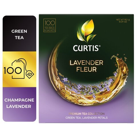 Чай CURTIS "Lavender Fleur" зеленый c лавандой, лепестками роз, 100 пакетиков в конвертах по 1,7 г, 102560