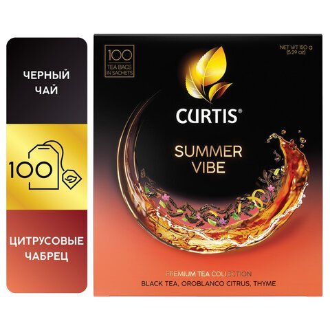 Чай CURTIS "Summer Vibe", черный с мятой и ароматом цитрусовых, 100 пакетиков в конвертах по 1,7 г, 102558