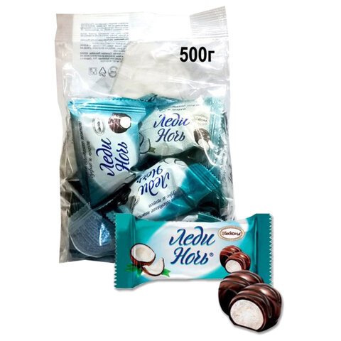 Конфеты шоколадные АККОНД "Леди ночь" с кокосом, 500 г, 102110372360001