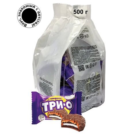 Конфеты шоколадные АККОНД "Трио" с печеньем, карамелью и вкусом пломбира, 500 г, 102181205360001