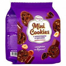 Печенье БРЯНКОНФИ "Mini cookies" шоколадное с орехами, 200 г, 3045078