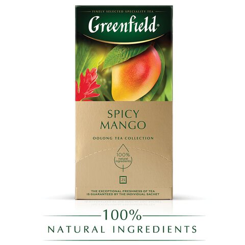 Чай GREENFIELD "Spicy Mango" зеленый с манго, 25 пакетиков по 1,5 г, 1725-10
